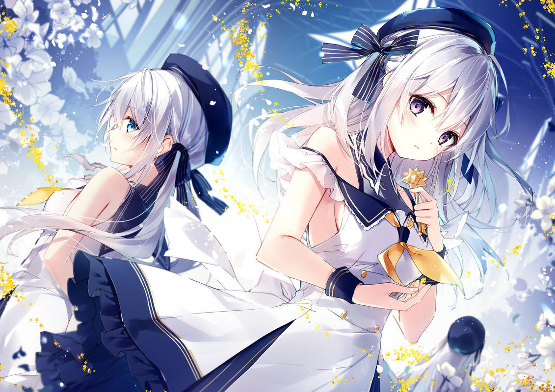 Ronachan.com - й325596 2girls blue_eyes dress emori_miku_project ezuki_luna gray_hair hat long_hair 