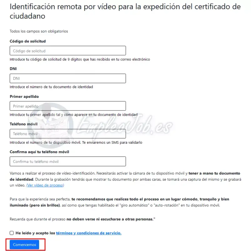 Identificación remota por vídeo para la expedición del certificado de ciudadano.