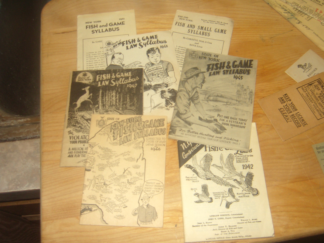 NYS Fishing license button w/paper plus more.