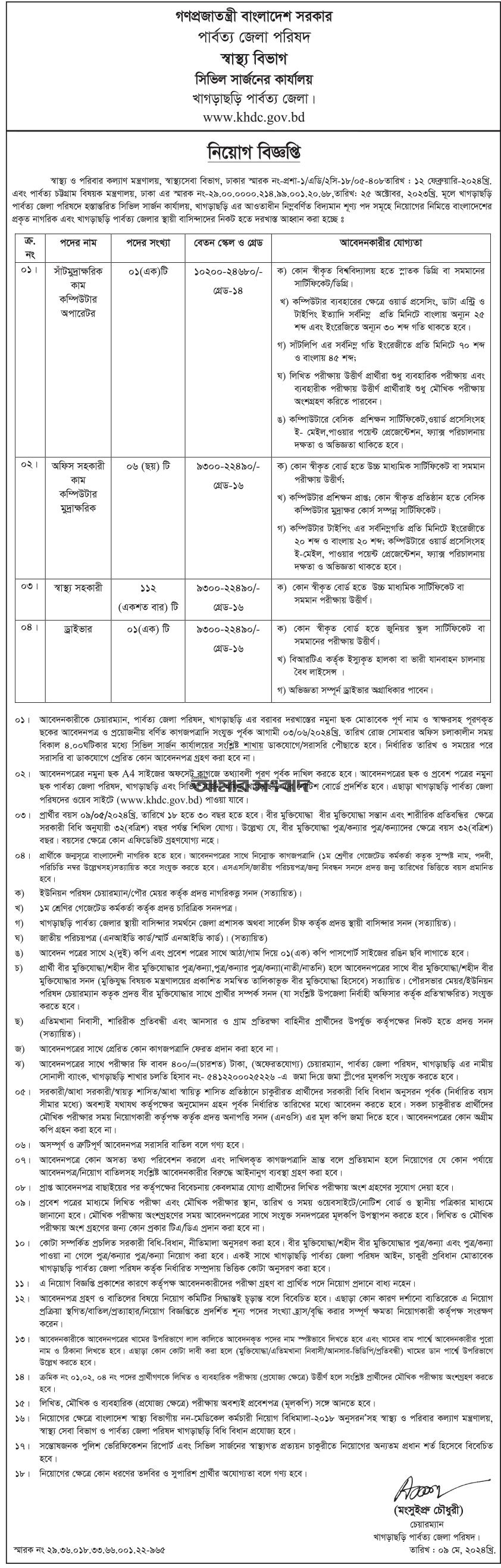 স্বাস্থ্য সহকারী নিয়োগ বিজ্ঞপ্তি ২০২৪
