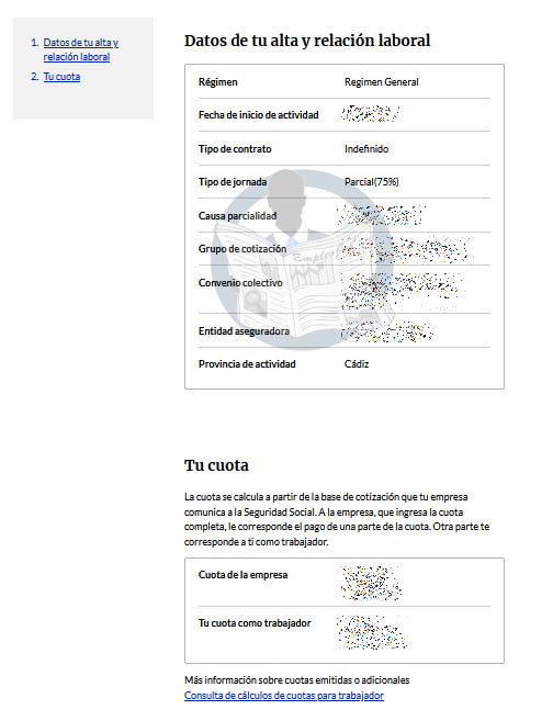 Datos de tu alta y relacion laboral con la empresa en el portal import@ss dela TGSS