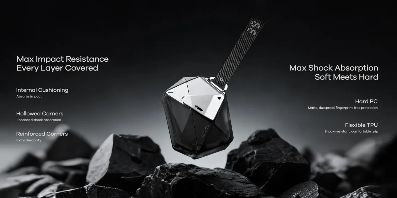 Husa pentru AirPods Pro 3, Aulumu A39 Geometric, TPU rezistent si Aliaj de zinc, finisaj mat premium, Snur detasabil, Protectie Antisoc, Compatibila incarcare wireless, Negru A39 06