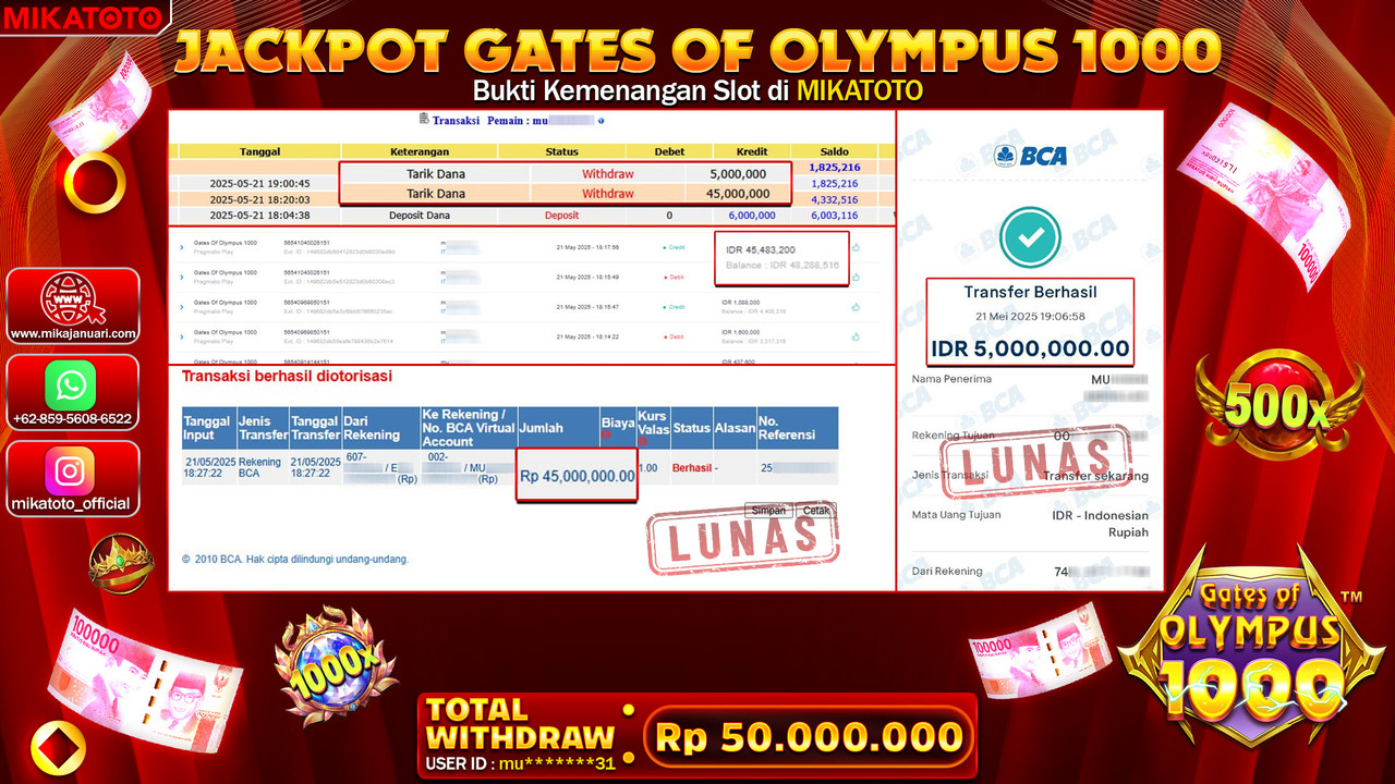 🏆 SELAMAT KEPADA PEMENANG JACKPOT DI Gate Olympus 1000 50,000,000🏆