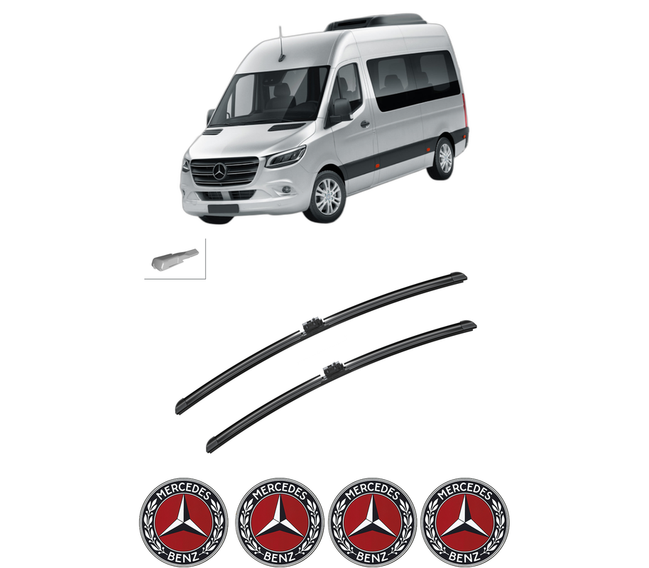 Set stergatoare auto MERCEDES-BENZ SPRINTER 4-t Tourer Bus (B907) din 2018-2022, pentru parbriz auto, 2 bucati, Bosch Aerotwin, din cauciuc siliconat rezistent, 4 Stickere Auto MERCEDES-BENZ