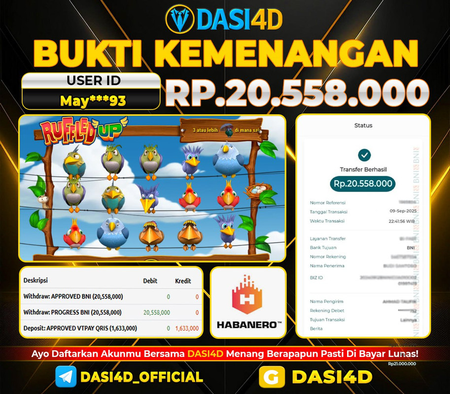 BUKTI KEMENANGAN 09 SEPTEMBER  2025 DI  RUFFLED UP RP 20.558.000
