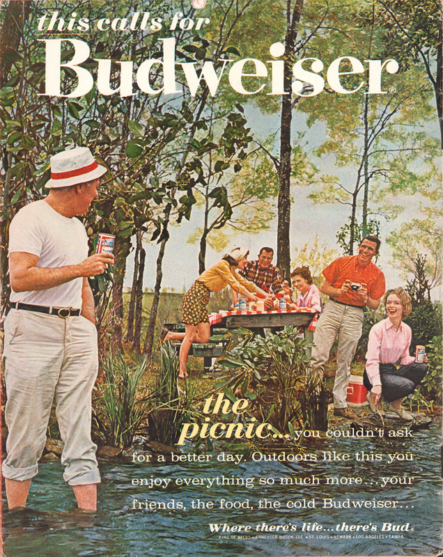 Budweiser Picnic 1960s Beer Ad Outdoor Scene Poster - 12X16/16X20