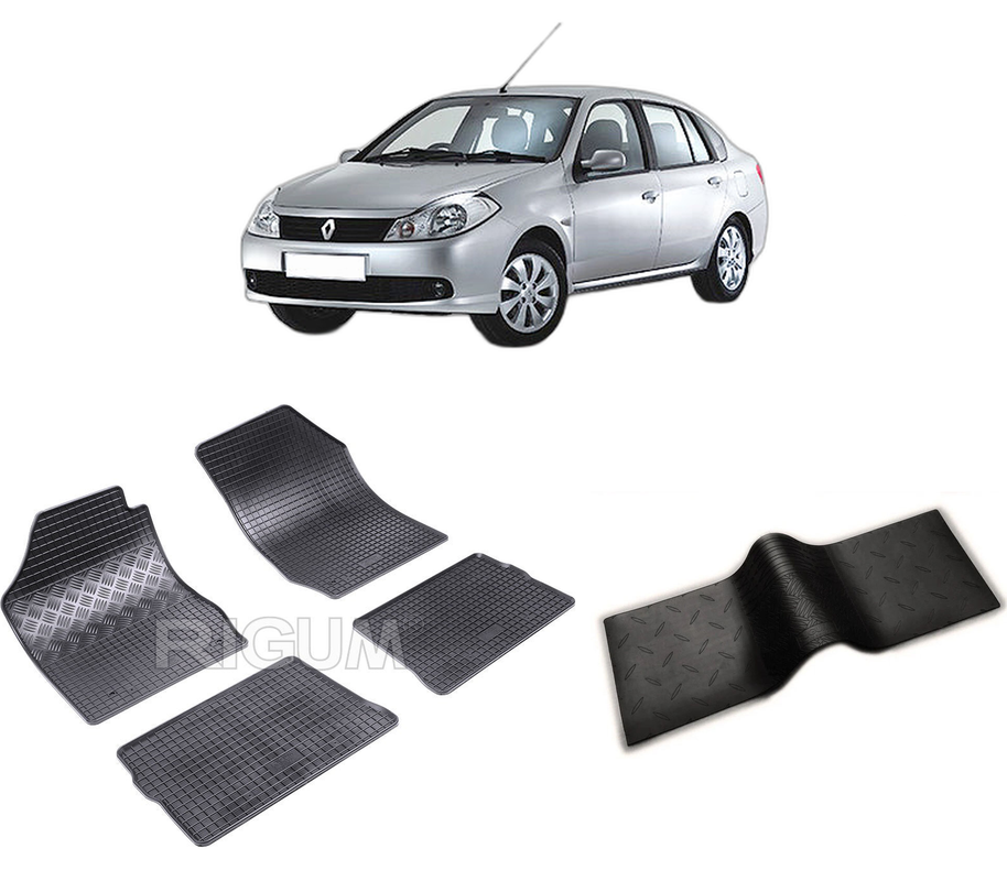 Set covorase auto RENAULT SYMBOL I din 2001-2008, cu covoras tunel median, CAROSERIE SEDAN, Presuri cauciuc 100%, compatibil cu autoturismul RENAULT SYMBOL I, Rigum