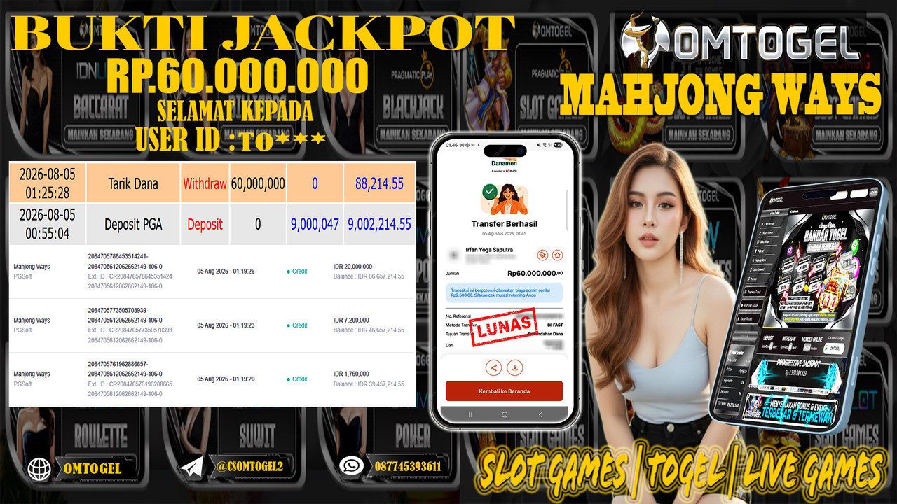 OMTOGEL JACKPOT PG SOFT MAHJONG WAYS  Rp,60,000,000,- DIBAYAR LUNAS