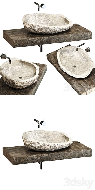 Stone sink on a log countertop