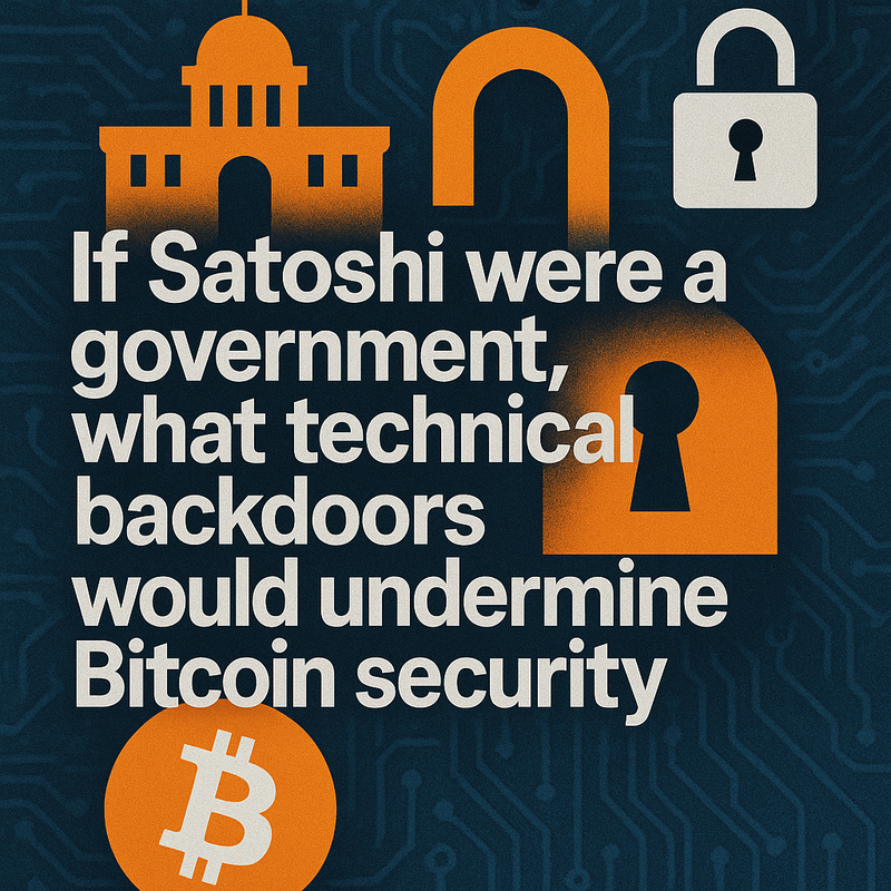 If Satoshi were a government, what technical backdoors would undermine Bitcoin security