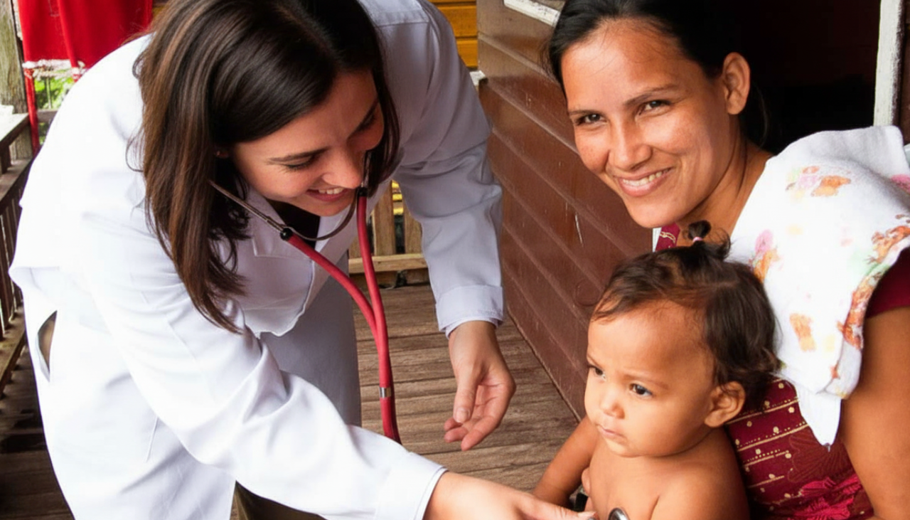 A doctor in a natural environment, suggesting a discovery in the Amazon.