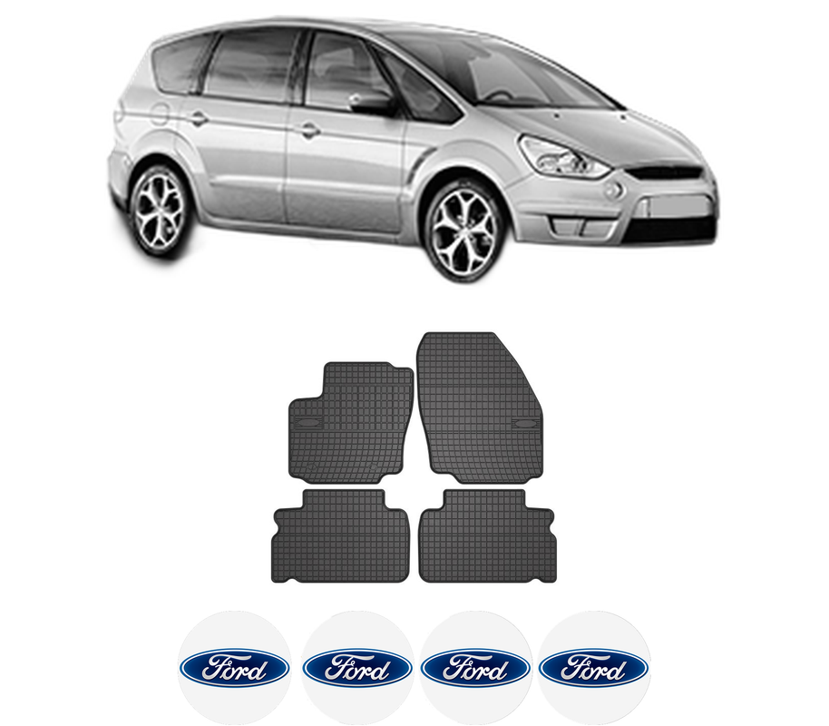 Set covorase presuri FORD S-MAX (WA6) din 2006-2014, auto, din cauciuc thermoplastic, 4 Stickere auto cu FORD