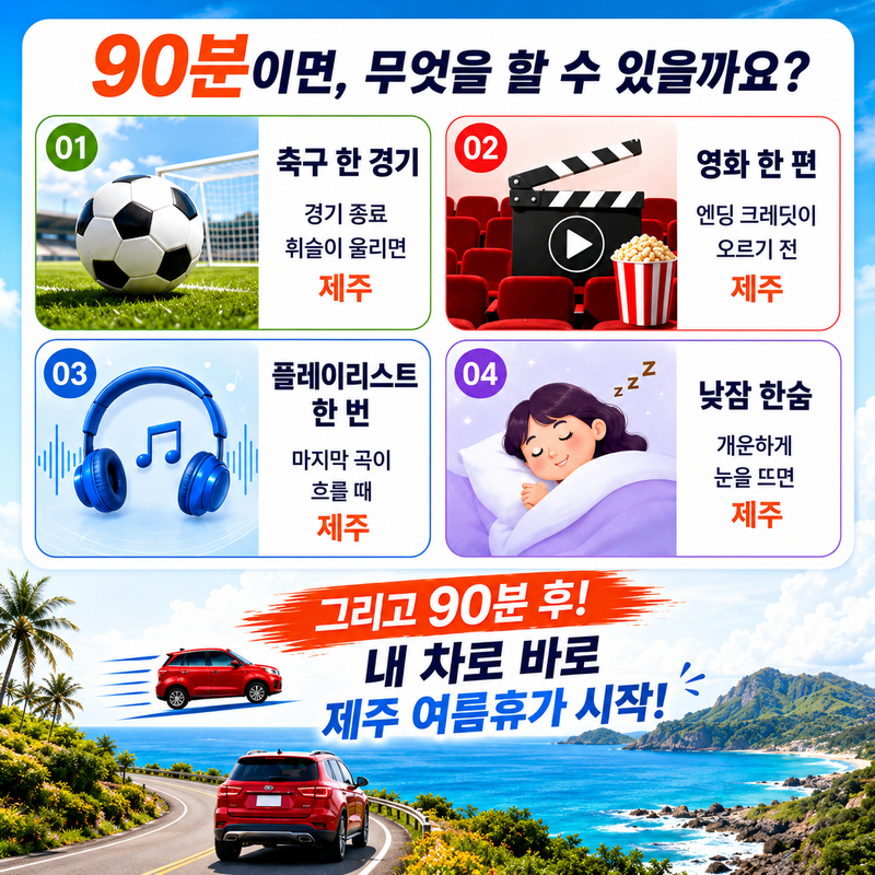 축구, 영화, 음악, 낮잠으로 비교한 90분과 제주여행 시작 안내