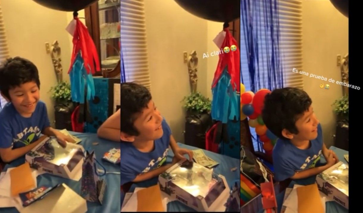 Niño se entera que tendrá un hermanito en su cumpleaños y así reacciona