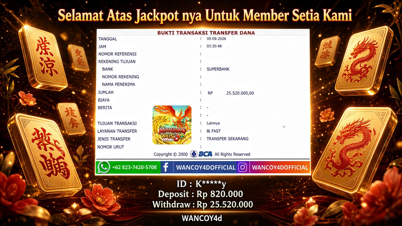 WANCOY4D Mahjong Ways+3 5G  RP.25.520.000 -LUNAS