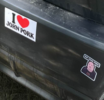 john pork bumper stickers i put on silas' car when he wasnt looking