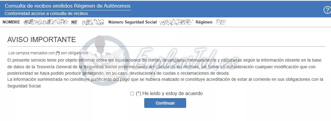 Aviso importante consulta recibos autónomos