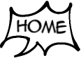 spiky speech bubble that says "HOME" in the font anime ace