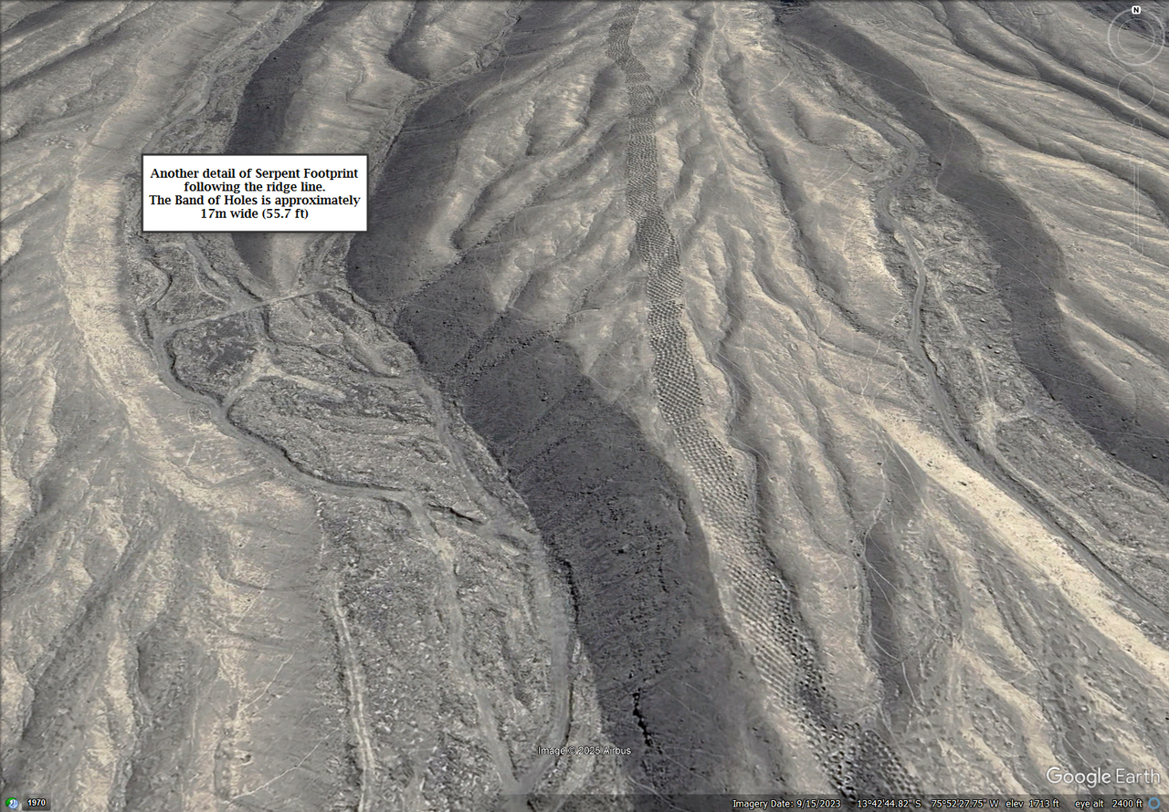 Huella de la serpiente line Google Earth detail annotated