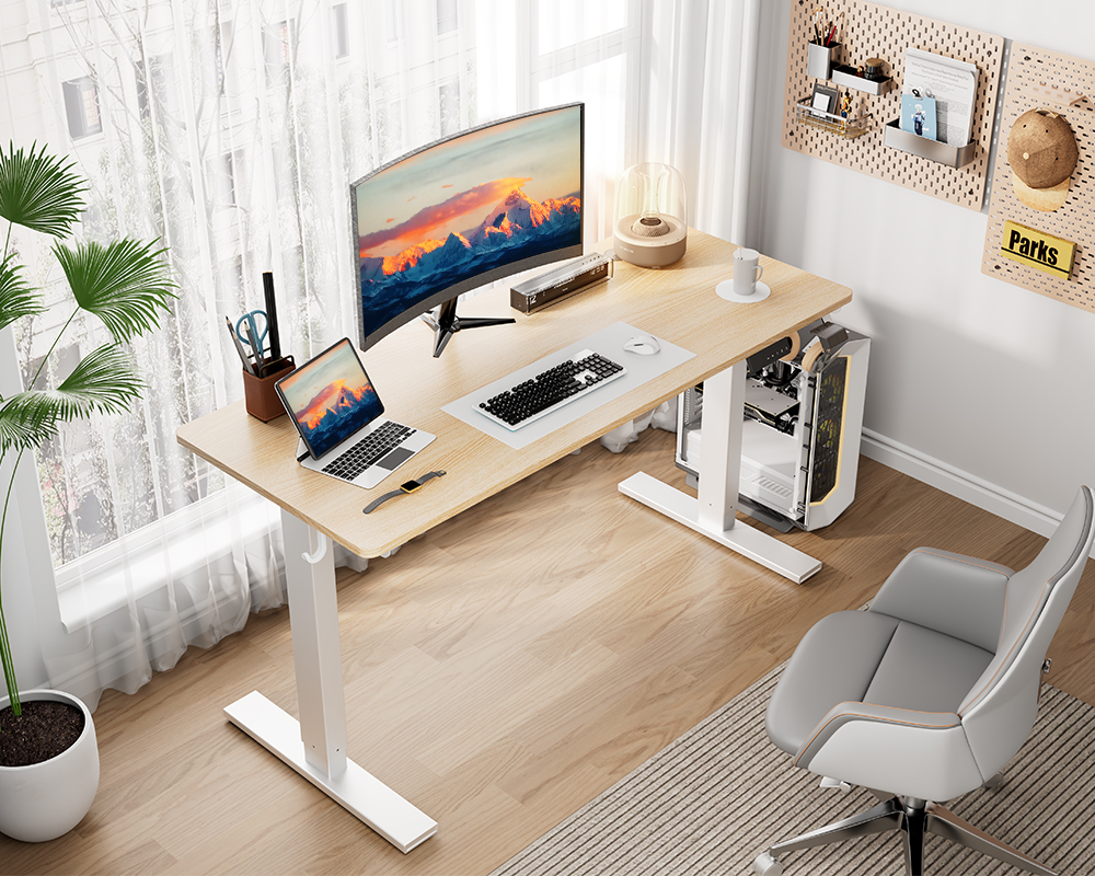 Bureau Assis-debout électrique SIRHONA 160x60 Cm - Réglable 70-115 Cm, 3 Mémoires, Anti-collision - Plateau Noyer Foncé - 10