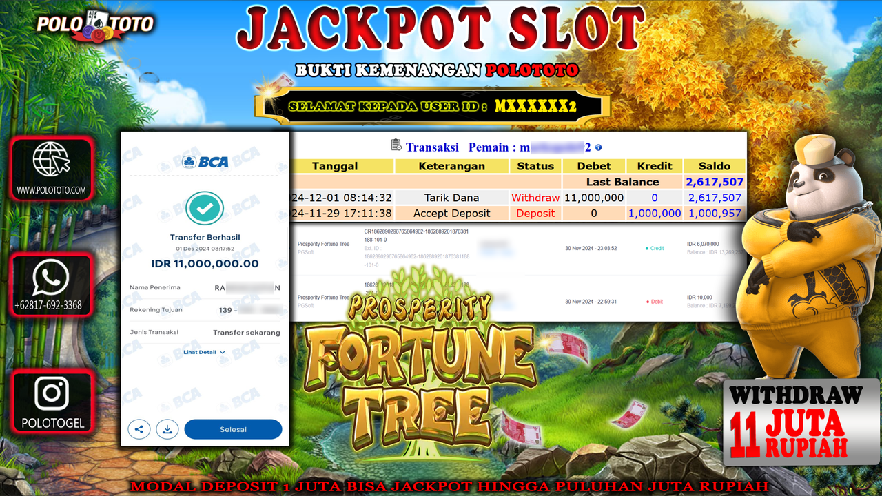 POLOTOTO JACKPOT SLOT PROSPERITY FORTUNE TREE Rp.11,000.000,-