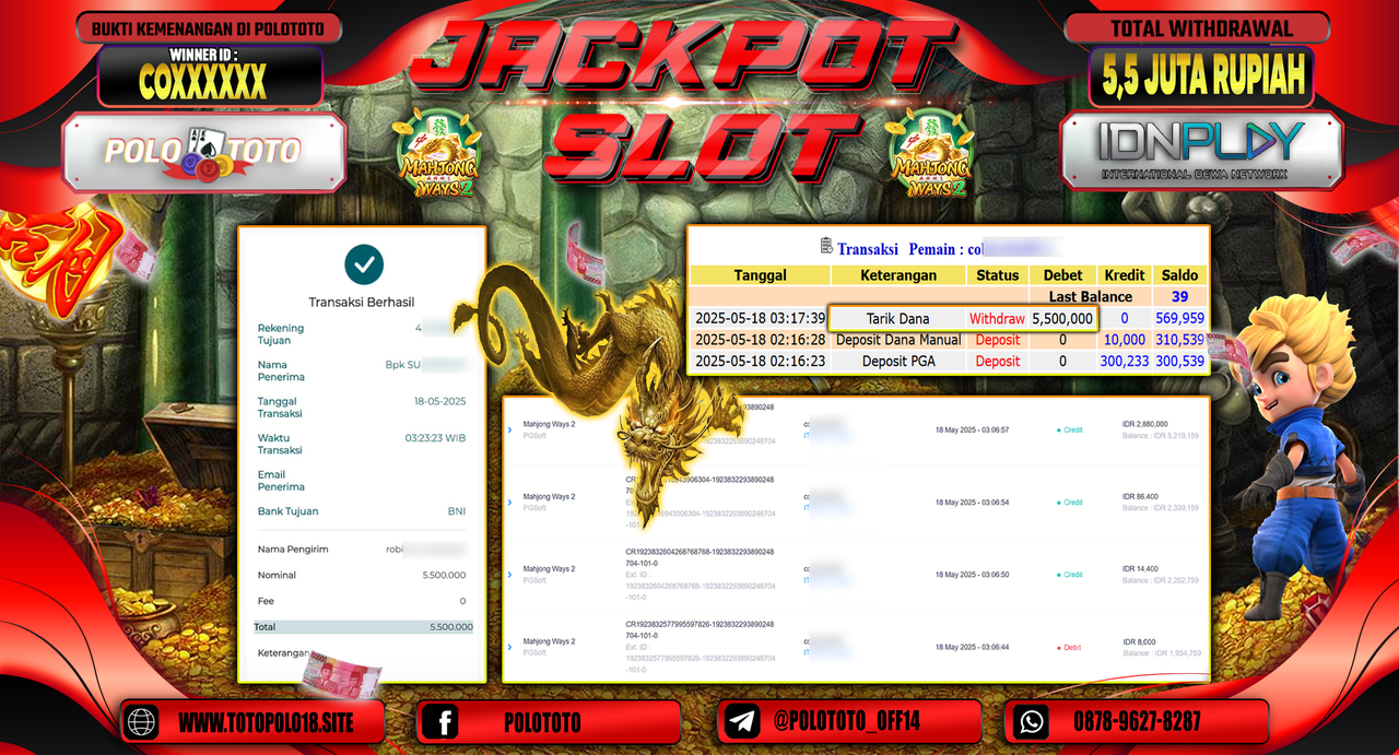 POLOTOTO JACKPOT SLOT MAHJONG WAYS 2 Rp.5.500.000,-