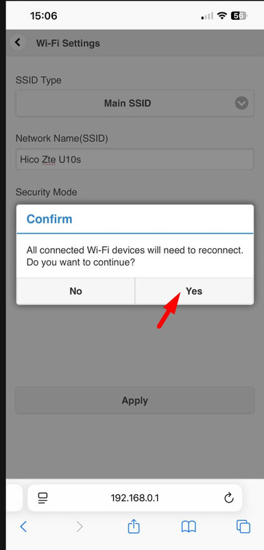 Điện thoại kết nối lại vào tên Wi-Fi mới