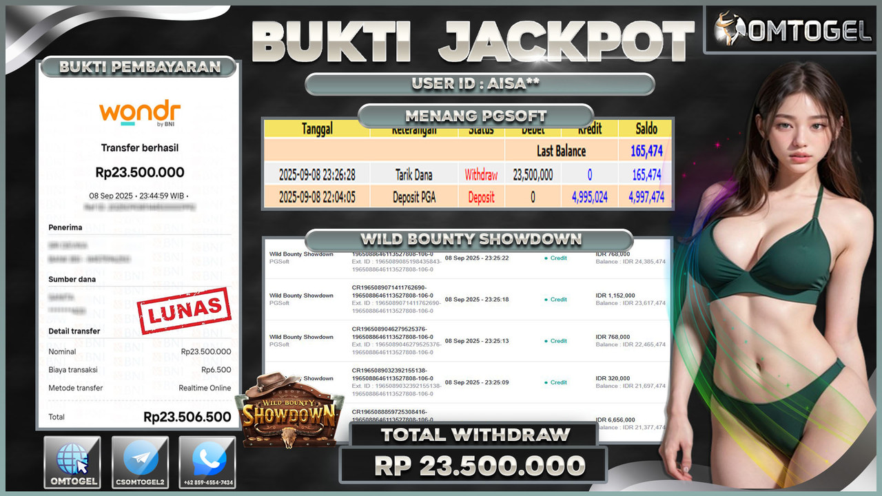 OMTOGEL JACKPOT PGSOFT WILD BOUNTY SHOWDOWN 23 JUTA DI BAYAR LUNAS ,-