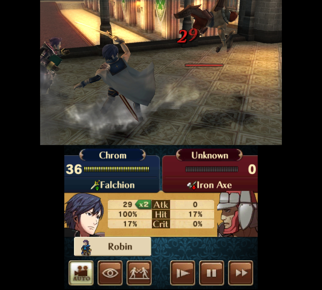 Chrom battle screenshot from Fire Emblem Awakening