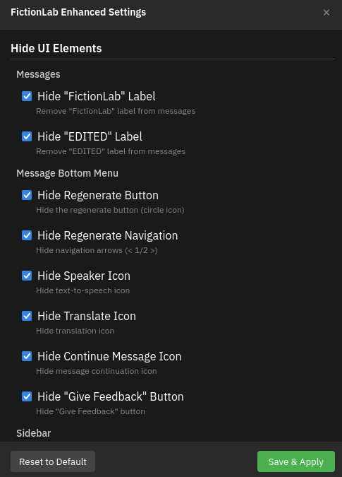 Settings menu