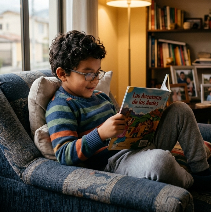 Niña pequeña concentrada y feliz leyendo, representando la transformación que ofrece NeuroLectura Kids