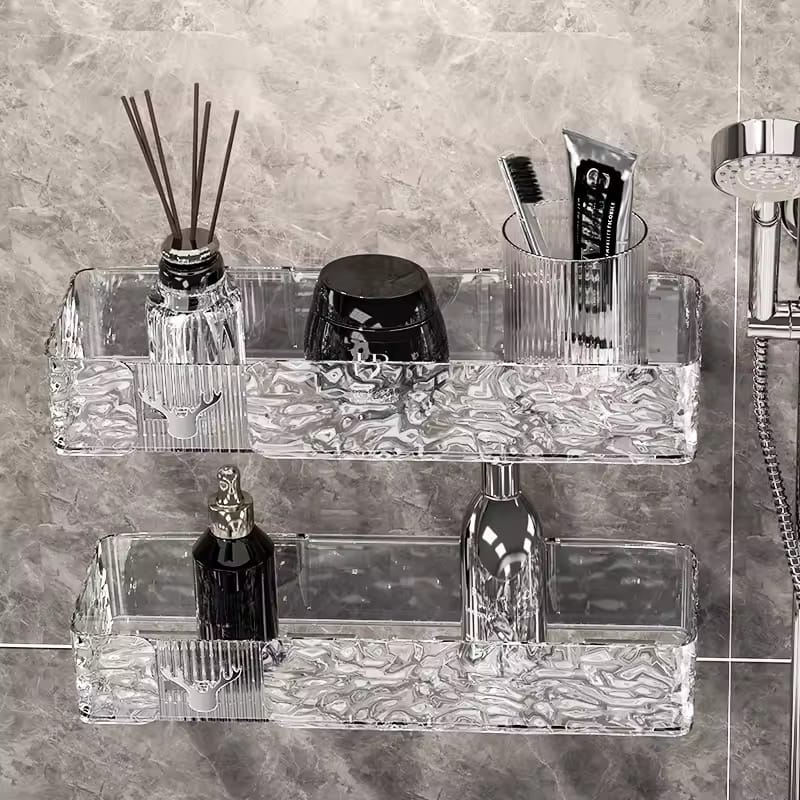 Luxury Crystal-Texture Transparent Wall-Mounted Long Bathroom Shelf Rack