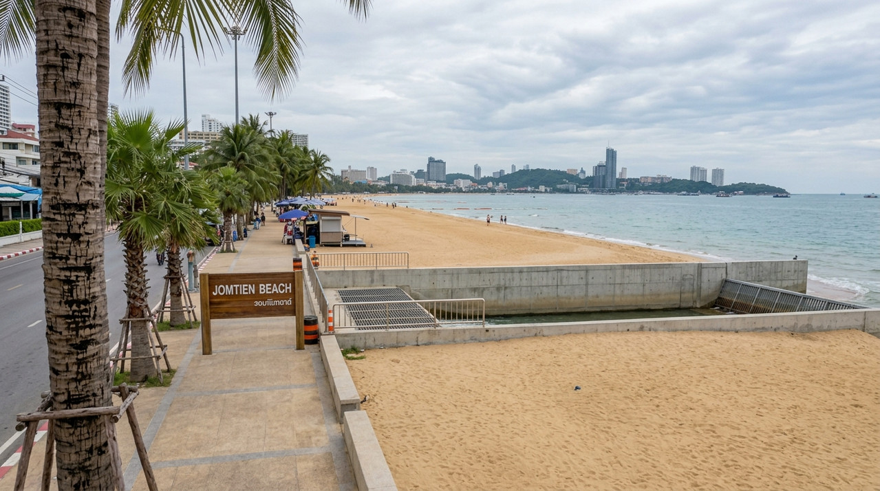 Water Draining Rapidly onto Jomtien Beach