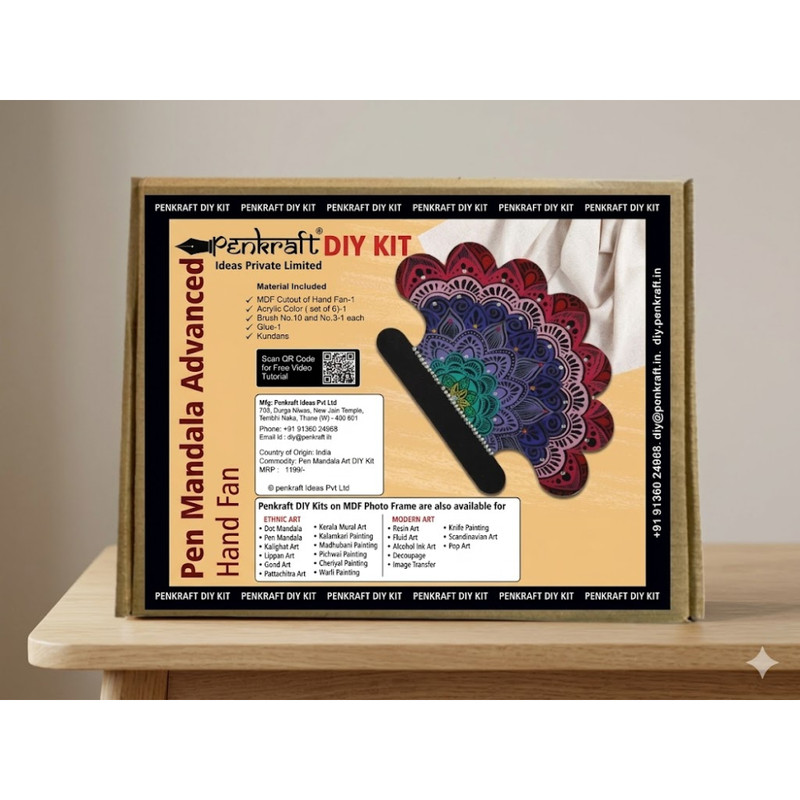 Penkraft Pen Mandala Advanced Art on a Hand Fan DIY kit with Free video tutorial