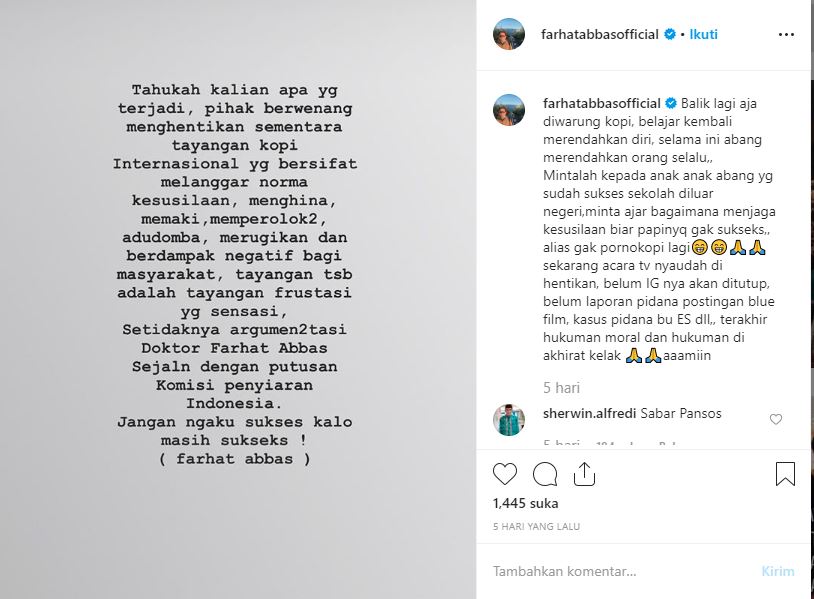 Cibiran Farhat Abbas pada Hotman Paris