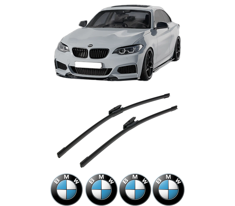 Set stergatoare auto BMW Seria 2 Coupe (F22, F87) din 2012-2021, pentru parbriz auto, 2 bucati, Bosch Aerotwin Multi, din cauciuc siliconat rezistent, 4 Stickere Auto BMW Seria