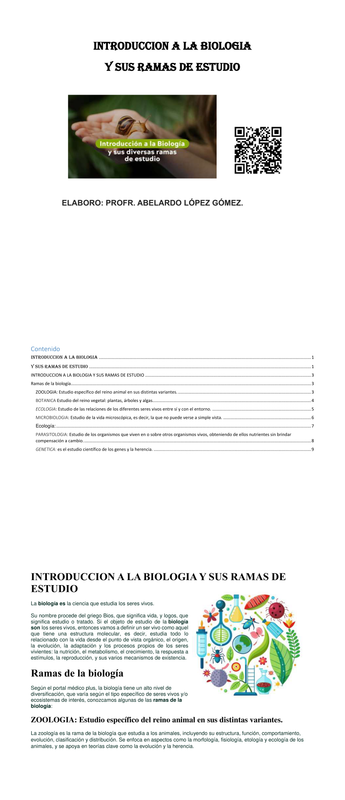 INTRODUCCION A LA BIOLOGIA Y SUS RAMAS DE ESTUDIO