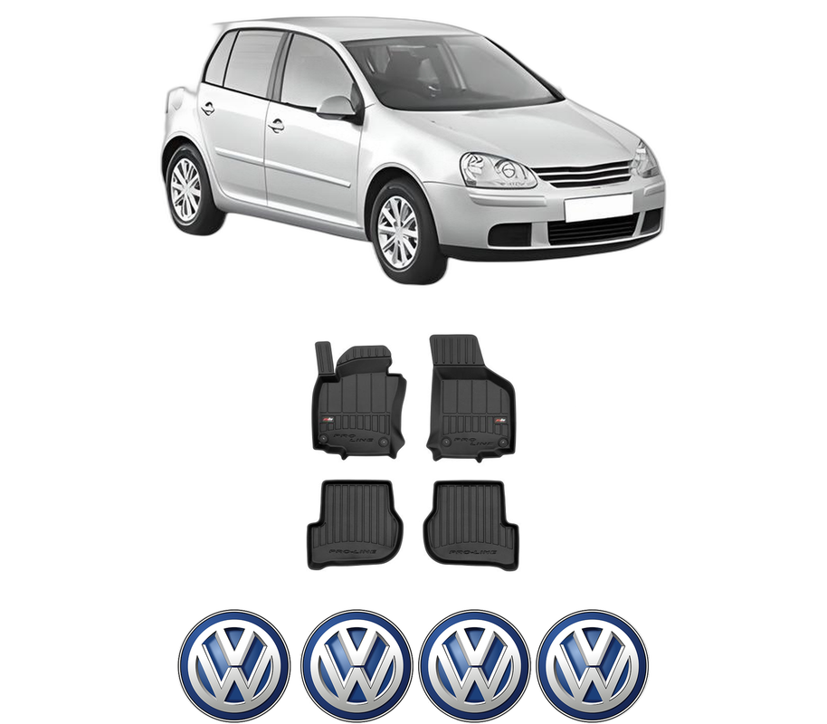 Set covorase presuri Volkswagen GOLF V din 2004-2015, auto, din cauciuc thermoplastic, 4 Stickere auto cu Volkswagen