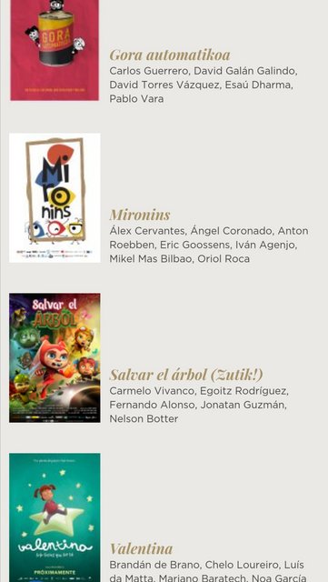 “GORA AUTOMATIKOA”, “VALENTINA”, “SALVAR EL ÁRBOL” Y “MIRONINS” NOMINADAS AL GOYA COMO MEJOR PELÍCULA DE ANIMACIÓN