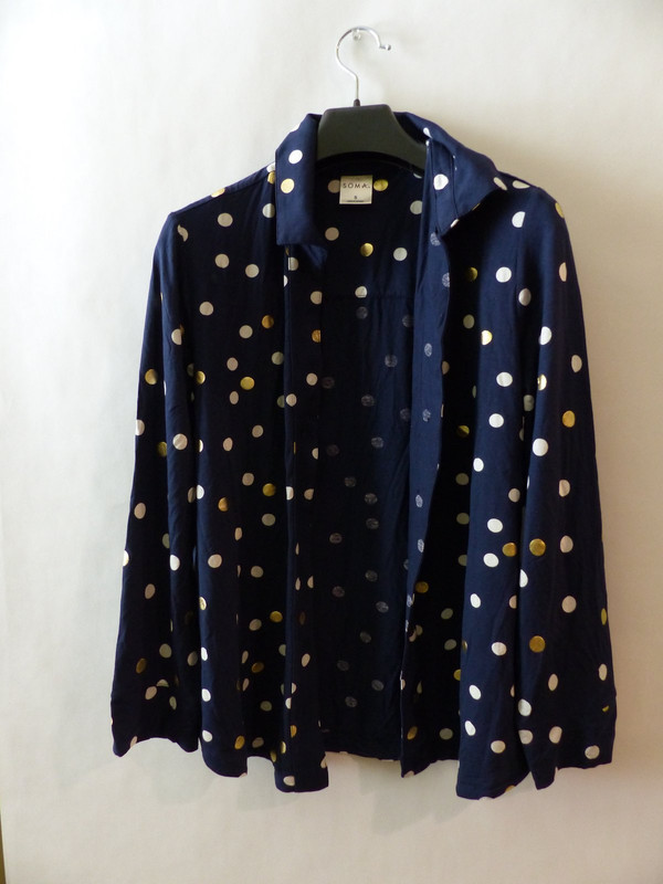 COOL NIGHTS LONG SLEEVE COLLAR PJ TOP BLUE/MERRY DOT NAVY SIZE S