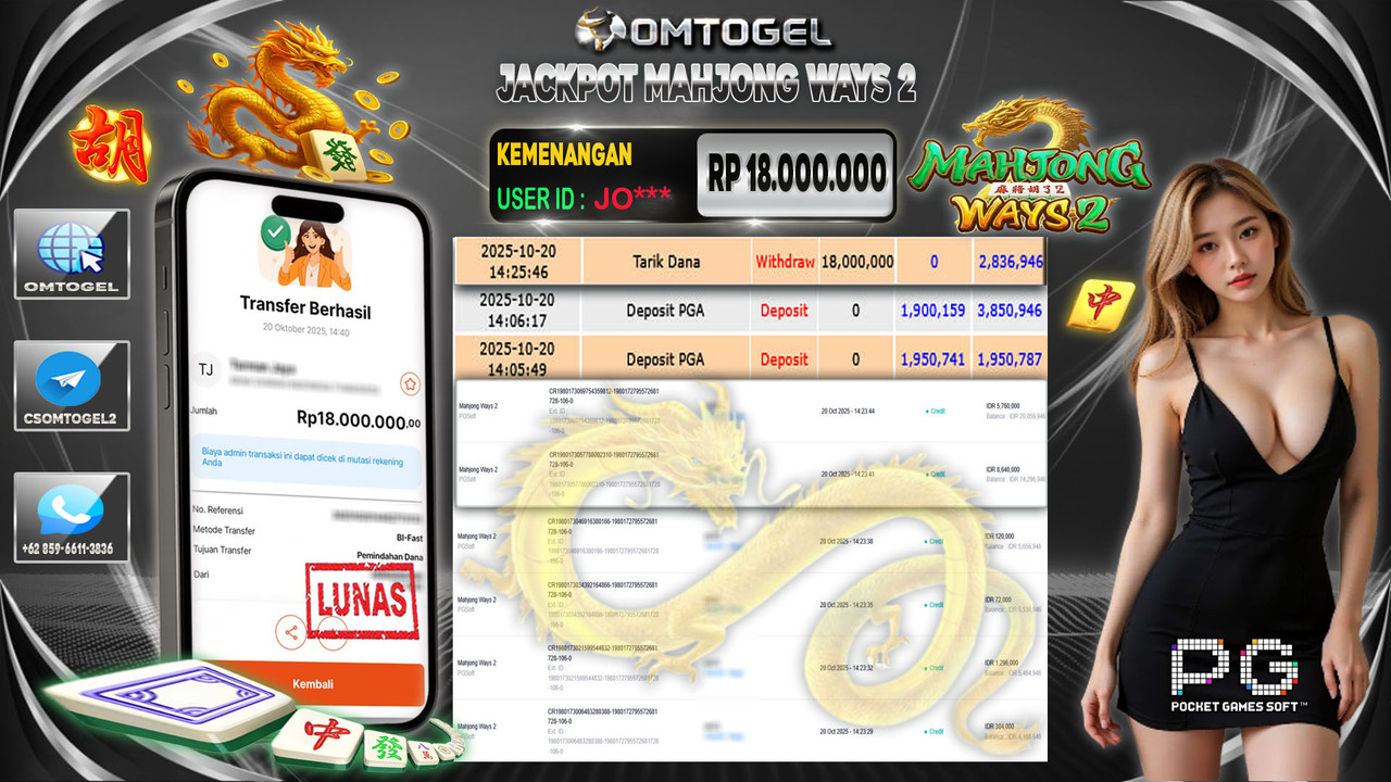 OMTOGEL JACKPOT PGSOFT MAHJONG WAYS 2 18 JUTA DI BAYAR LUNAS ,-