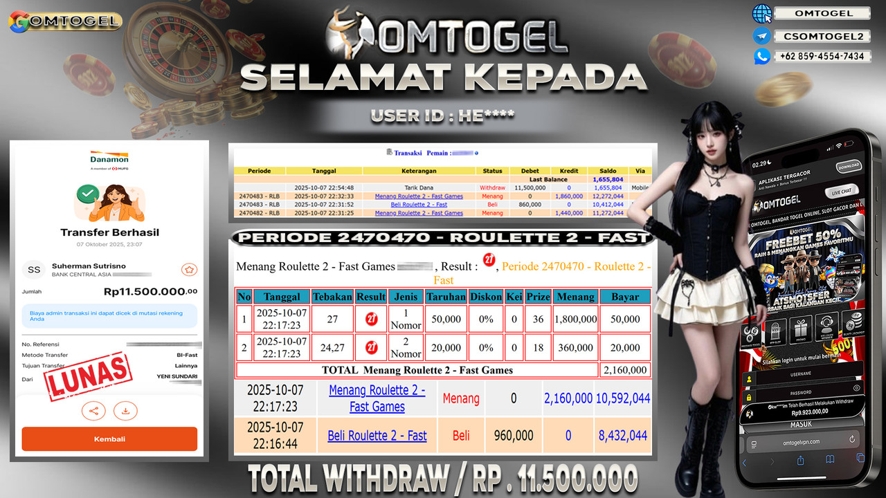 OMTOGEL JACKPOT LIVE GAMES ROULETTE 2 - FAST 11 JUTA DI BAYAR LUNAS ,-