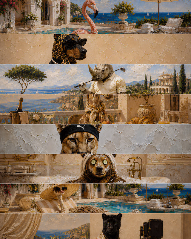 Partially concealed previews of the eight Animalia Privé artworks