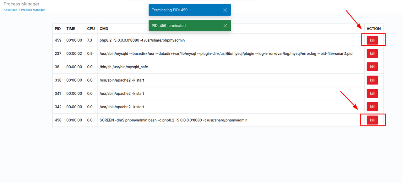 openpanel process kill