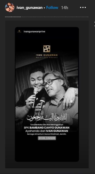 Bambang Tjahyo Gunawan, ayah presenter sekaligus perencang busana Ivan Gunawan meninggal dunia pada Minggu (12/7/2020).