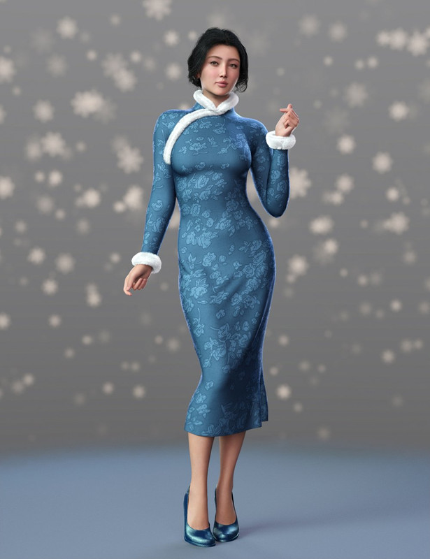 dForce MK Winter Cheongsam Dress for Genesis 9