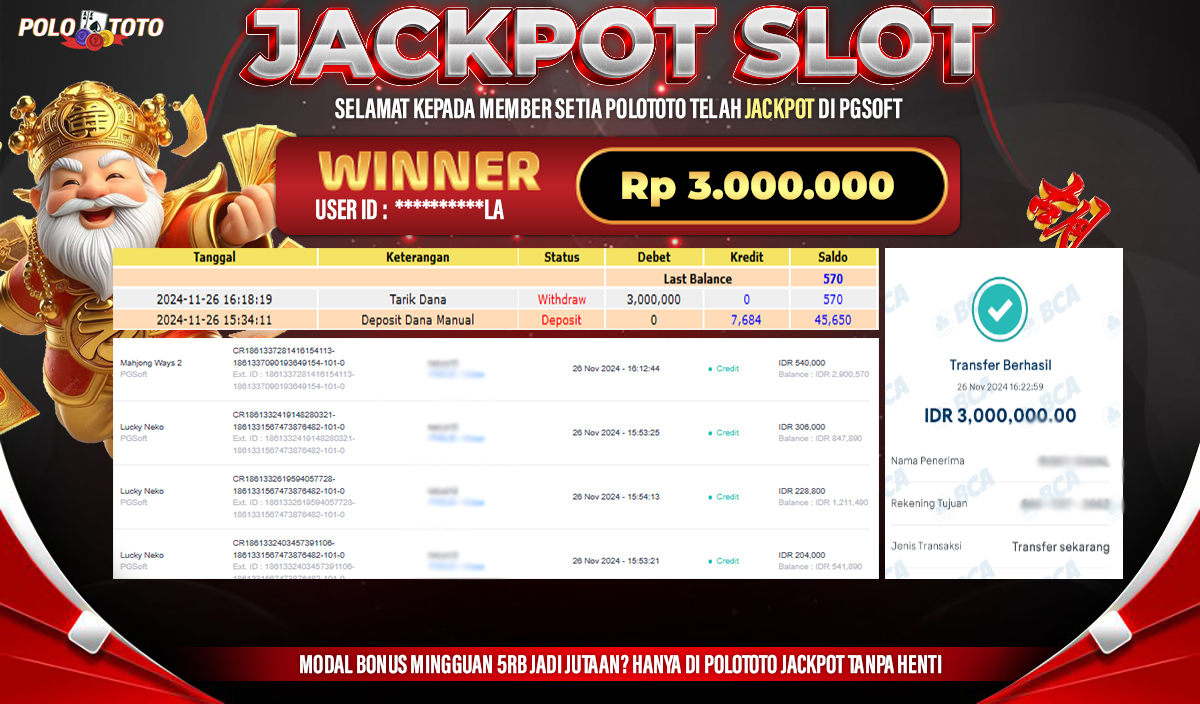 POLOTOTO JACKPOT SLOT MAHJONG WAYS 2 Rp.3.000.000,- 