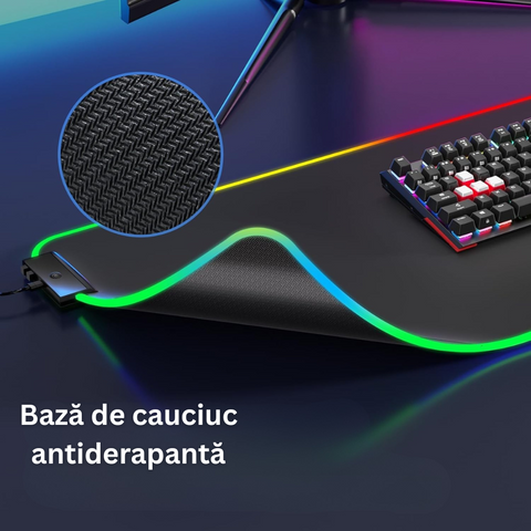 Голяма гумена подложка за мишка, за игри, офис, с RGB LED осветление, неплъзгаща се, шевове против разкъсване, водоустойчива, семпъл модел, USB кабел включен, 80 x 30 см, черна
