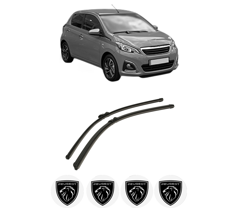 Set stergatoare auto PEUGEOT 108 din 2014-2018, pentru parbriz auto, 2 bucati, Bosch Aerotwin, din cauciuc siliconat rezistent, 4 Stickere Auto PEUGEOT