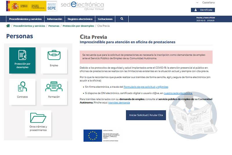Solicitar cita previa en el SEPE por internet